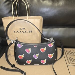 Coach Black and Pink Shoulder Bag with Heart Print